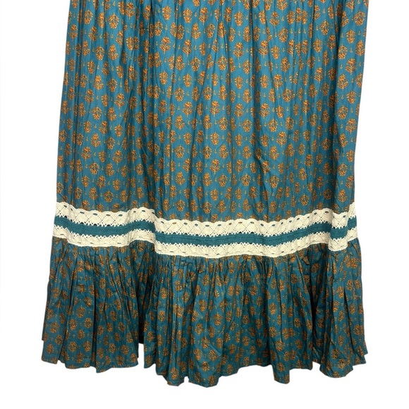 NWT Luna Moon Prairie Peasant Crocheted Accent Maxi Teal Skirt Size Medium - Picture 2 of 13